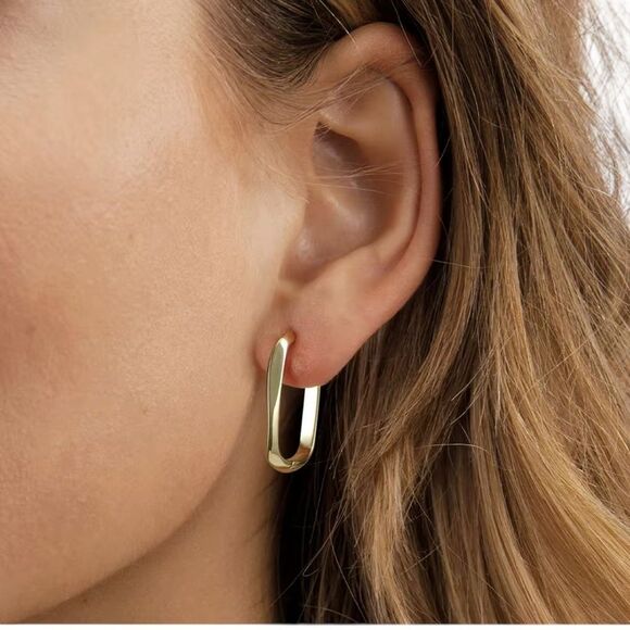 ENA 925 14k over Sterling Silver rectangular Gold Hoop Earrings - Picture 3 of 4